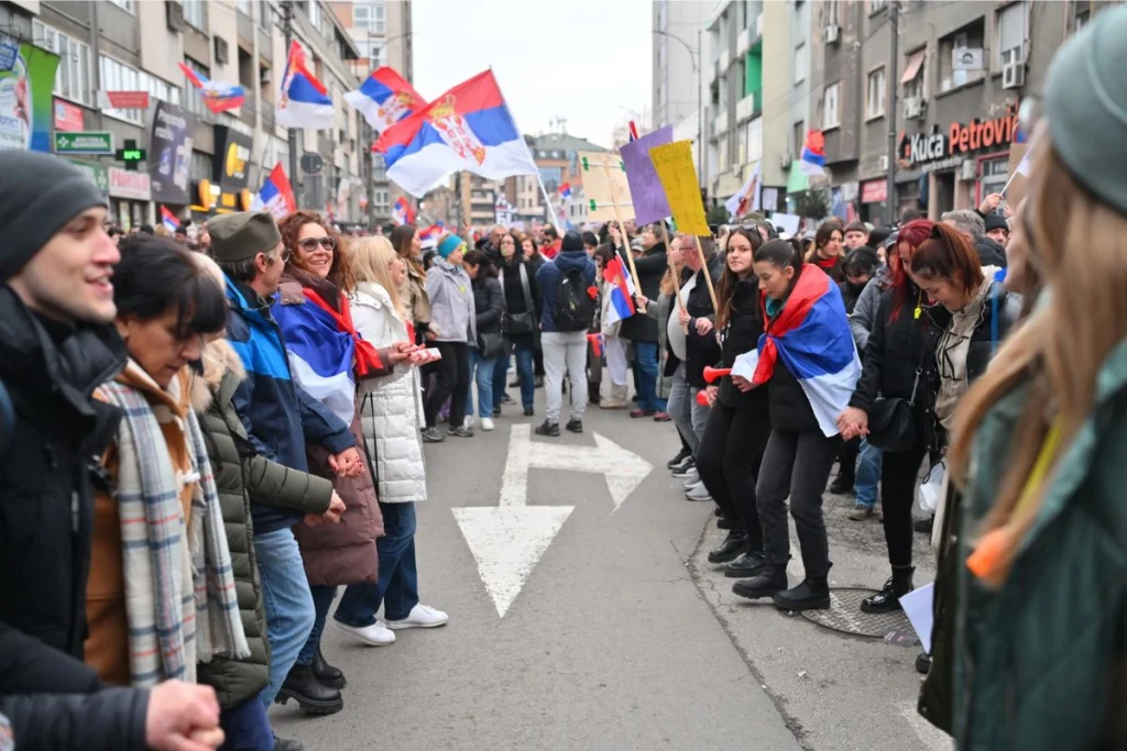 Протест студената у блокади у Нишу , 1. март 2025. (Фото: Танјуг/Димитрије Николић)